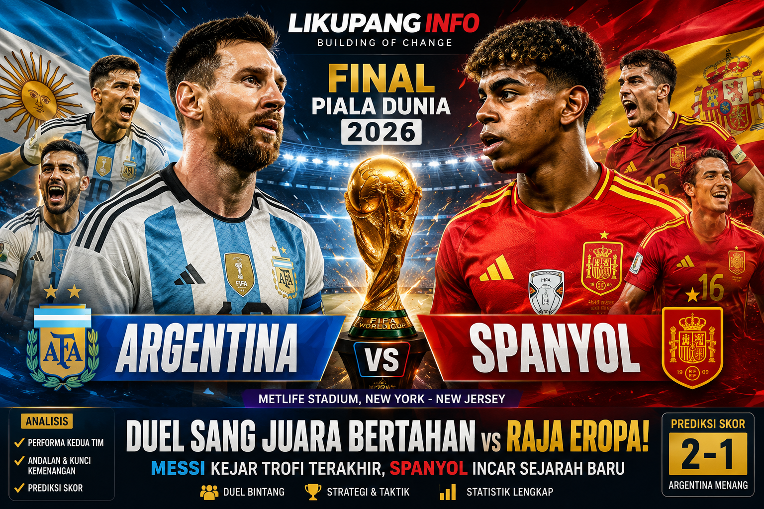 FINAL PIALA DUNIA 2026: Argentina vs Spanyol, Duel Sang Juara Bertahan Melawan Raja Eropa, Siapa Lebih Layak Angkat Trofi?